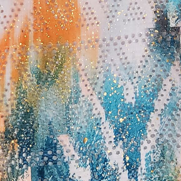 Reba Orange Blue Multicolor Layered Lined 3/4 Sleeve Tunic Large - Picture 2 of 9